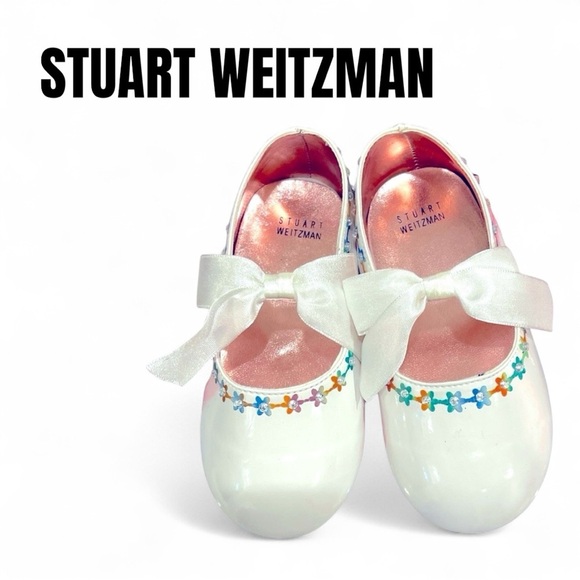 082 Suart Weitzman 7 US Baby White Multicolour Floral Ballet Slip on Shoes - Picture 1 of 4